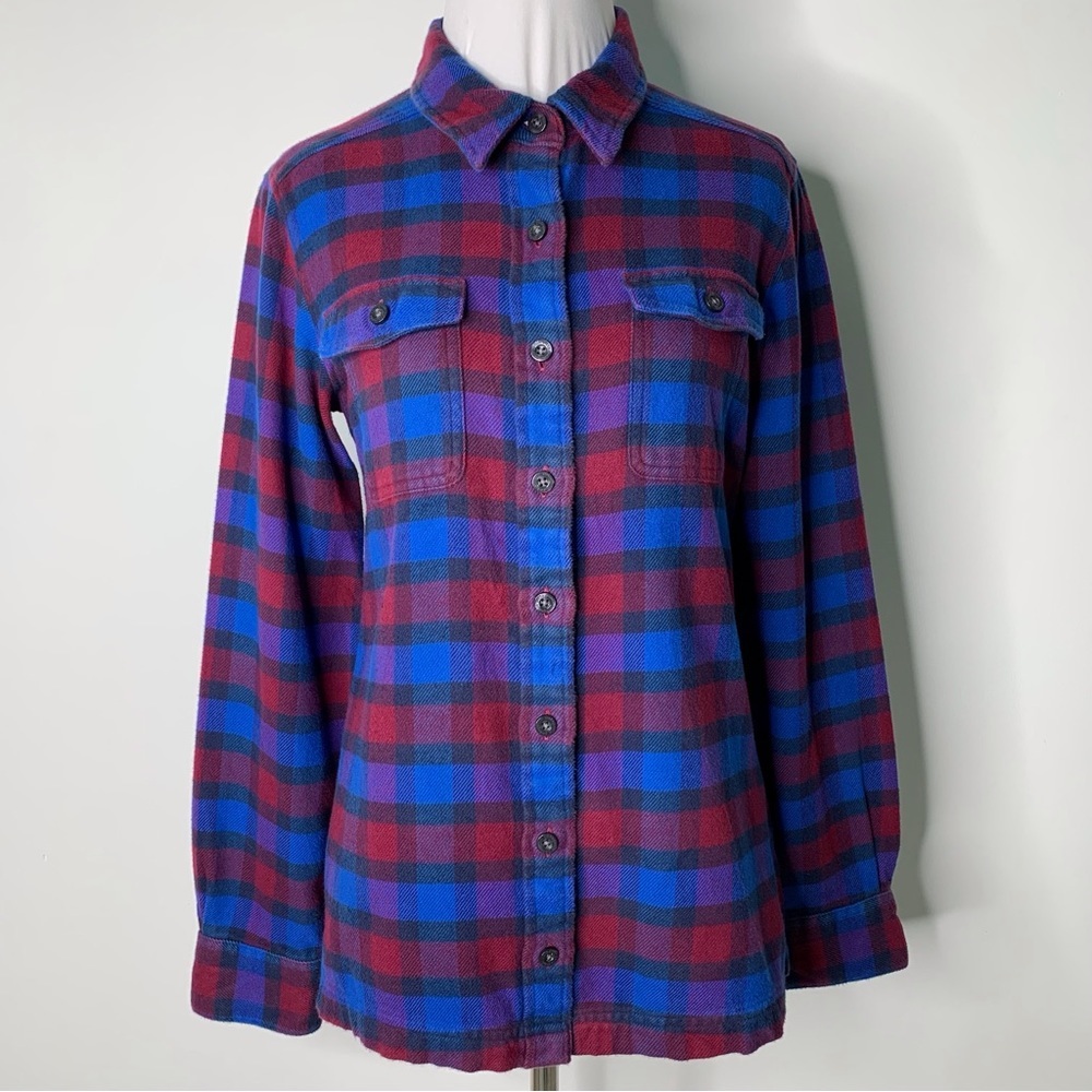 Patagonia Women's Blue Red Long Sleeve Button Up Flannel Checkered Shirt Size 2